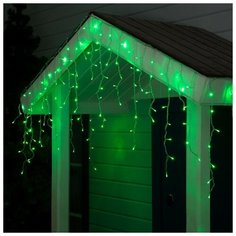 Luazon Lighting Гирлянда "Бахрома" 3 х 0.6 м , IP44, УМС, прозрачная нить, 160 LED, свечение зелёное, 220 В