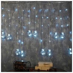 Luazon Lighting Гирлянда "Бахрома" 2.4 х 0.7 м с насадками "Шарики", IP20, прозрачная нить, 108 LED, свечение белое, 8 режимов, 220 В