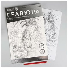 Школа талантов Гравюра «Спящий котёнок» A4, с металлическим эффектом «серебро