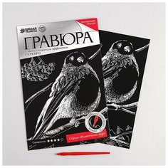 Школа талантов Гравюра «Снегирь» с металлическим эффектом «серебро» А4 + штихель