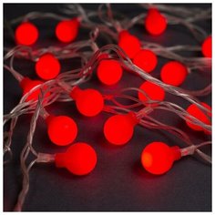 Luazon Lighting Гирлянда "Нить" 5 м с насадками "Шарики красные", IP20, прозрачная нить, 30 LED, свечение красное, 8 режимов, 220 В