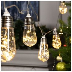 Luazon Lighting Гирлянда "Нить" 3 м с насадками “Лампа", IP20, прозрачная нить, 80 LED, свечение тёплое белое, фиксинг, 12 В