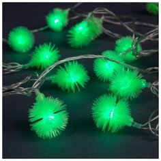 Luazon Lighting Гирлянда "Нить" 5 м с насадками "Ёжики зелёные", IP20, прозрачная нить, 30 LED, свечение зелёное, 8 режимов, 220 В