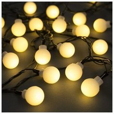 Luazon Lighting Гирлянда "Нить" 5 м с насадками "Шарики белые", IP20, тёмная нить, 30 LED, свечение тёплое белое, 8 режимов, 220 В
