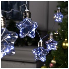 Luazon Lighting Гирлянда "Нить" 3 м с насадками “Лампочки звездочки", IP20, прозрачная нить, 80 LED, свечение белое, фиксинг, 12 В