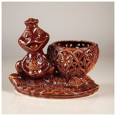 Конфетница "Лягушка", коричневая, резка 2884119 Керамика ручной работы