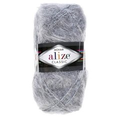 Пряжа Alize Mohair classic, 24 % шерсть, 25 % мохер, 51 % акрил, 100 г, 200 м, 412 серый меланж