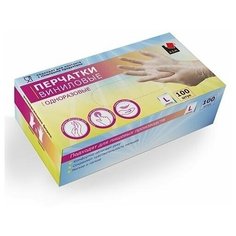 Перчатки виниловые одноразовые L,100 шт в коробке Fiberon