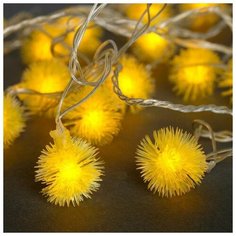 Luazon Lighting Гирлянда "Нить" 5 м с насажками "Ёжикии жёлтые", IP20, прозрачная нить, 30 LED, свечение жёлтое, 8 режимов, 220 В