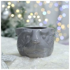 Керамика ручной работы Кашпо "Тигр", символ года 2022, серое, керамика, 1 л