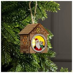 Luazon Lighting Подвеска световая "Домик и дед мороз", 8х7х5.5, LR1130*3, Т/белый