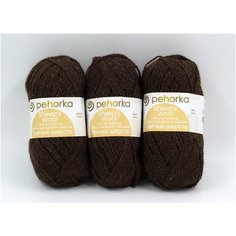 Пряжа для вязания Пехорка "Овечья Шерсть" цвет: коричневый-251; 100% шерсть 200 м, 100 г. , 3 мотка.