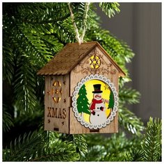 Luazon Lighting Подвеска световая "Домик и снеговик", 11х8х7, LR1130*3, Т/белый