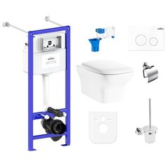 Комплект 9 в 1 Lavinia Boho Bristol Rimless 97020173, безободковый унитаз, сиденье микролифт, инсталляция, крепление, клавиша смыва, шумоизоляция, диспенсер, ершик, держатель туалетной бумаги