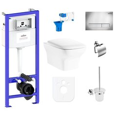 Комплект 9 в 1 Lavinia Boho Bristol Rimless 97010074, безободковый унитаз, сиденье микролифт, инсталляция, крепление, клавиша смыва, шумоизоляция, диспенсер, ершик, держатель туалетной бумаги