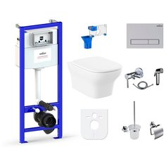 Комплект 10 в 1 Lavinia Boho Bristol Rimless 98010075, безободковый унитаз, сиденье микролифт, инсталляция, крепление, клавиша смыва, шумоизоляция, диспенсер, смеситель с гигиеническим душем, ершик, держатель туалетной бумаги