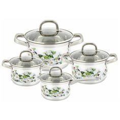 Набор кастрюль P-640553 Fiore gardenia 18см, 20см, 24см, и соусник 16см с крышками Pomi Doro