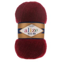 Пряжа Alize Angora Real 40, 40 % шерсть, 60 % акрил, 100 г, 480 м, 5 шт., 57 бордовый