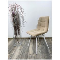 Стул CHILLI-Q ( 1 шт. ) цвет - бежевый, белый металлокаркас, велюр, мягкий, со спинкой, для кухни, для гостиной / #5 / (М Сити) M-City