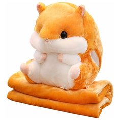 Многофункциональная мягкая игрушка- плед 3 в 1 Хома, Хомяк Оранжевый 50 см Welly Well