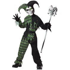 Костюм Дьявольский шут зелено-черный детский California Costumes M (8-10 лет) (маска, головной убор, кофта, штаны, пояс)