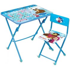 Комплект Nika стол + стул Маша и Медведь с азбукой №4 (КУ1/18) 60x45 см голубой