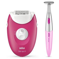 Эпилятор Braun SE 3-420 Trimmer скор.2 насад.1 белыйрозовый