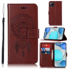 Чехол портмоне подставка для Samsung Galaxy A22 с декоративным тиснением на магнитной защелке коричневый 100gadgets