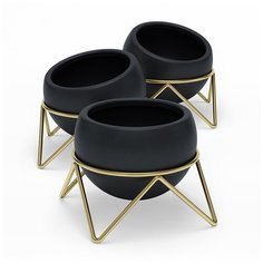 Набор из 3 горшков для растений на подставке Potsy черный- латунь Umbra