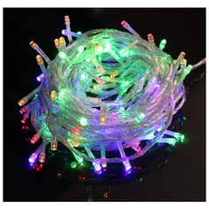 Новогодняя гирлянда светодиодная нить Christmas Light на елку или для декора, 14 м, прозрачный провод, мульти разноцветная