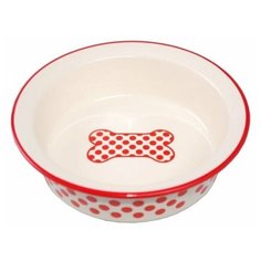 N1 Миска керамическая рисунок красный горох,косточка 12,5*4см 0,21кг (МКР452)