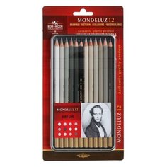 Koh-I-Noor Карандаши акварельные Koh-I-Noor Mondeluz 3722, 12 штук, серая гамма, в металлическом пенале в блистере