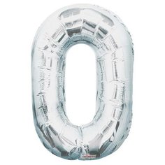 Шар фольгированный 34" цифра "0" серебро Conver