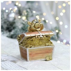 Керамика ручной работы Копилка "Тигр с сундуком", символ года 2022, золотая, керамика, 15 см