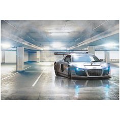 Фотообои Современная спортивная машина AUDI в городе / Красивые уютные обои на стену в интерьер комнаты/ 3Д расширяющие пространство над кроватью или над столом/ На кухню в спальню детскую зал гостиную прихожую/ размер 400х270см/ Флизелиновые