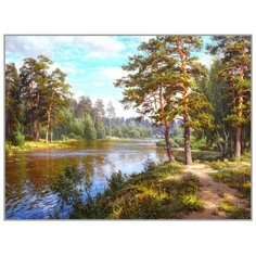 MILATO Алмазная мозаика «Озеро в лесу» 40x30 см, 39 цветов