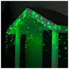 Luazon Lighting Гирлянда "Бахрома" 3 х 0.6 м , IP44, УМС, тёмная нить, 160 LED, свечение зелёное, 220 В