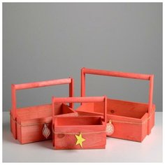 Наборы деревянных ящиков с ручкой 3 в 1, ёлка, 31 х 21 х 26 см 5240351 Дарите счастье