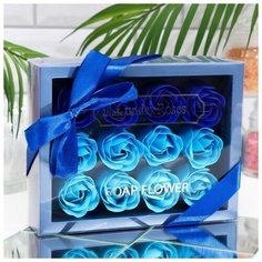 Набор роз в картонной коробке 12 штук, синего оттенка Сима ленд