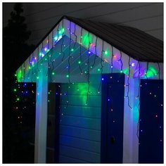 Luazon Lighting Гирлянда "Бахрома" 3 х 0.6 м , IP44, УМС, тёмная нить, 160 LED, свечение мульти, 220 В