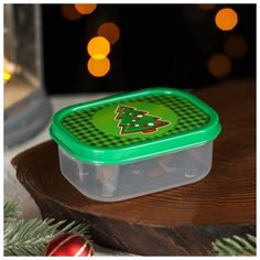 Доляна Контейнер пищевой Доляна «Ёлка с клеткой», 150 мл, прямоугольный, цвет зелёный