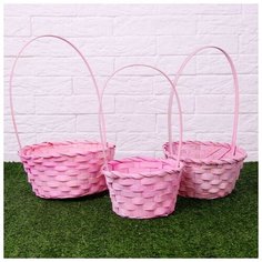 Набор корзин плетеных, бамбук, D16xH10/32см, D18xH10/34см, D21xH10/36см, 3шт. светло- розовы 1273806 Сима ленд