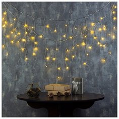 Luazon Lighting Гирлянда "Бахрома" 3 х 0.5 м , IP20, прозрачная нить, 80 LED, свечение тёплое белое, 8 режимов, 220 В
