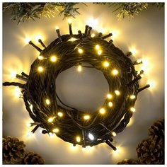 Luazon Lighting Гирлянда "Нить" 10 м , IP44, УМС, тёмная нить, 100 LED, свечение тёплое белое, мерцание белым, 220 В