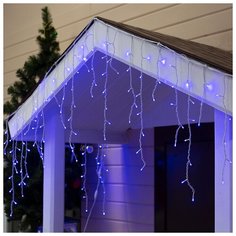 Luazon Lighting Гирлянда "Бахрома" 3 х 0.6 м , IP44, УМС, белая нить, 160 LED, свечение синее, 220 В