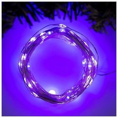 Luazon Lighting Гирлянда "Нить" 10 м роса, IP20, серебристая нить, 100 LED, свечение фиолетовое, фиксинг, 12 В