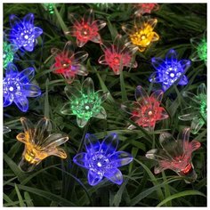 Luazon Lighting Гирлянда "Нить" 4.5 м с насадками "Цветы", тёмная нить, 30 LED, свечение мульти, 2 режима, солнечная батарея