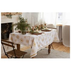 Скатерть Этель Золотые снежинки 5035876, 180х149 см, белый/золотистый