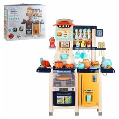 Детская Кухня с водой, плита с дымом, еда меняет цвет, 65 предметов, телефон на батарейках, свет, звук, цвет синий, в/к 59*50*20см Компания Друзей