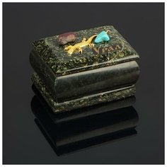 Шкатулка "Урал" прямоугольная, змеевик, с декоративным камнем, 7,5х5,5х5,5 см 3717900 Сима ленд